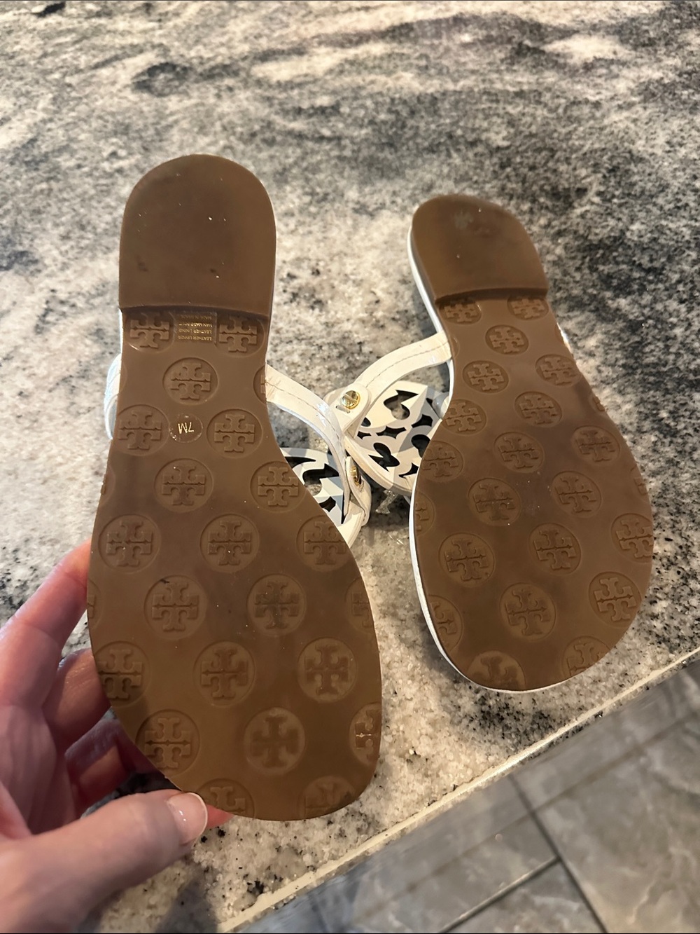 Tory Burch Miller White Patent Leather Logo  Sandals - Picture 3 of 6